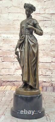 Signed French Art Deco Bronze Sculpture Marble Figurine Base Sale