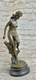 Signed French Dalou Fair Maiden Bronze Sculpture Art Deco Marble Base Open No.