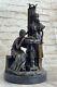 Signed French Moreau Fair Bronze Sculpture Art Deco Marble Figurine Base