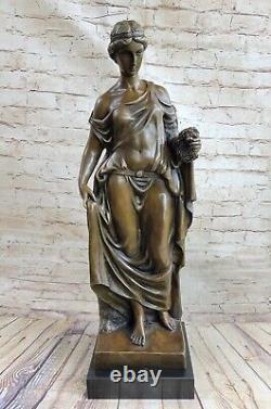 Signed French Moreau Fair Maiden Bronze Sculpture Art Deco Marble Base Opener