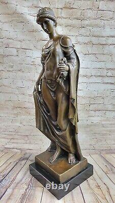 Signed French Moreau Fair Maiden Bronze Sculpture Art Deco Marble Base Opener