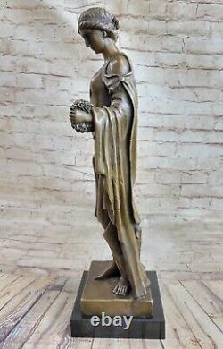 Signed French Moreau Fair Maiden Bronze Sculpture Art Deco Marble Base Opener