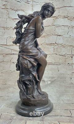 Signed French Roche Chair Bronze Sculpture Art Deco Marble Figurine Base