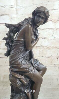 Signed French Roche Chair Bronze Sculpture Art Deco Marble Figurine Base