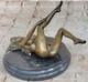 Signed Genuine Bronze Bookend Sculpture Of A Nude Girl On A Marble Base