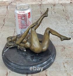 Signed Genuine Bronze Bookend Sculpture of a Nude Girl on a Marble Base
