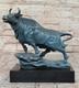 Signed Genuine Bronze Standing Stock Market Bull Statue On A Marble Base &ndash; Decorative Art