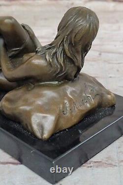 Signed Genuine Bronze on Marble Base Bookend Sculpture Nude Girl Displayed