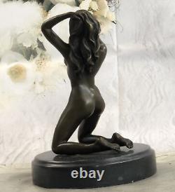 Signed Genuine Bronze on Marble Base Bookends Sculpture Nude Girl Statue