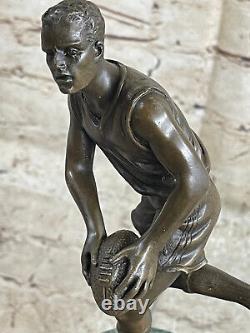 Signed Genuine Bronze on Marble NFL Rugby Athlete Figurine Sculpture Decor