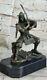 Signed Genuine Kamiko Japanese Samurai Warrior Bronze Marble Base Sculpture