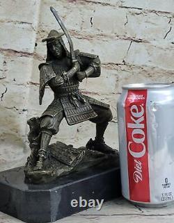 Signed Genuine Kamiko Japanese Samurai Warrior Bronze Marble Base Sculpture