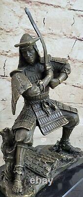 Signed Genuine Kamiko Japanese Samurai Warrior Bronze Marble Base Sculpture