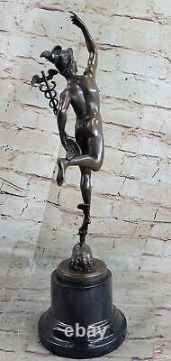 Signed Giambologna Flying Bronze Marble Sculpture Art Deco Figurine