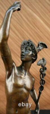 Signed Giambologna Flying Mercury Bronze Marble Sculpture Statue Art Deco Decor