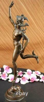 Signed Giambologna Flying Mercury Bronze Marble Sculpture Statue Art Deco Decor