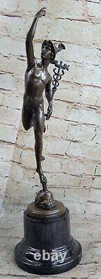 Signed Giambologna Flying Mercury Bronze Marble Sculpture Statue Art Deco Figure