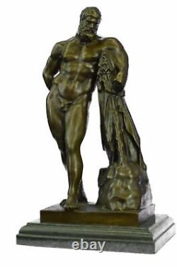 Signed Glycon Bronze Statue Hercules Greek Myth Chair Marble Base Sale