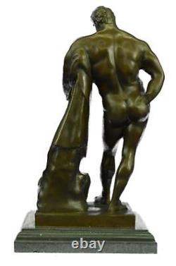 Signed Glycon Bronze Statue Hercules Greek Myth Chair Marble Base Sale