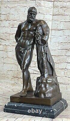 Signed Glycon Bronze Statue Hercules Greek Myth Chair Marble Base Solved
