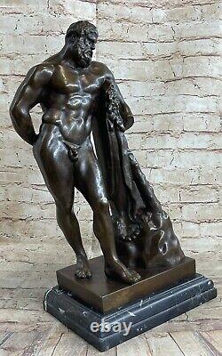 Signed Glycon Bronze Statue Hercules Greek Myth Chair Marble Base Solved