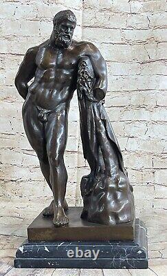 Signed Glycon Bronze Statue Hercules Greek Myth Hercules Chair Marble Base