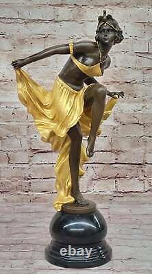 Signed Gold Patina Art Deco Bronze Sculpture by A Gory New Marble Open