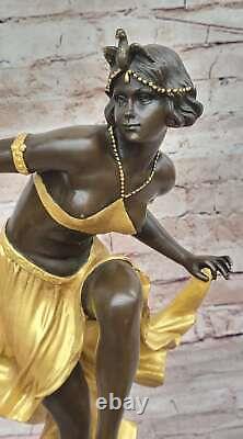 Signed Gold Patina Art Deco Bronze Sculpture by A Gory New Marble Open