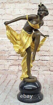 Signed Gold Patina Art Deco Bronze Sculpture by A. Gory on New Marble