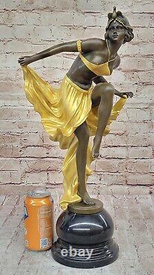 Signed Gold Patina Art Deco Bronze Sculpture by A. Gory on New Marble