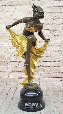 Signed Gold Patina Art Deco Bronze Sculpture by A. Gory on New Marble