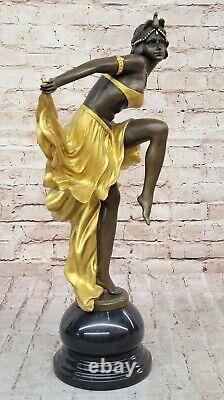 Signed Gold Patina Art Deco Bronze Sculpture by A. Gory on New Marble