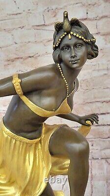 Signed Gold Patina Art Deco Bronze Sculpture by A. Gory on New Marble