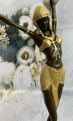 Signed Gold Patina Chiparus Woman Bronze Sculpture on Marble Figurine Base