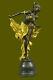 Signed Gold Patine Art Deco Bronze Sculpture By A. Gory New Marble Figure