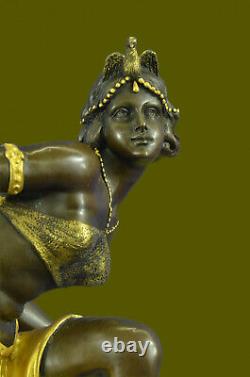 Signed Gold Patine Art Deco Bronze Sculpture By A. Gory New Marble Figure