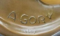 Signed Gold or Patina Art Deco Bronze Sculpture by A. Gory New Marble Figurine