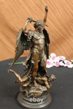 Signed Good Carpeaux Vs Evil Angel Strikes Bronze Devil Marble Sculpture Statue