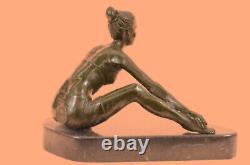 Signed Gory Bronze Sculpture Art Deco Gymnaste Chair Detail Statue On Marble