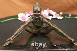 Signed Gory Young Girl Laying And Pulling Out Font Bronze Marble Sculpture Nr