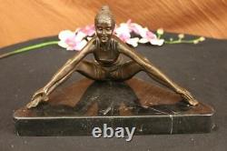 Signed Gory Young Girl Laying And Stretching Chaud Fonte Bronze Marble Sculpture