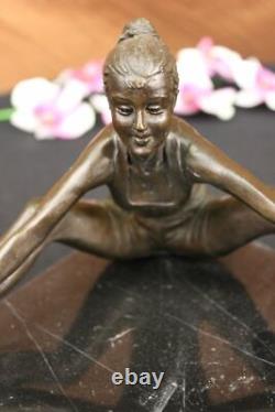Signed Gory Young Girl Posing and Stretching Bronze Cast Marble Sculpture Nr