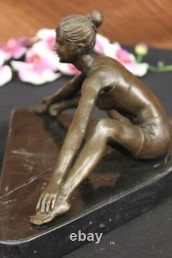Signed Gory Young Girl Posing and Stretching Bronze Cast Marble Sculpture Nr