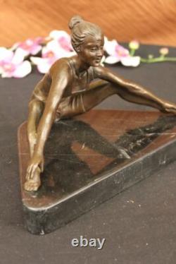 Signed Gory Young Girl Posing and Stretching Bronze Marble Sculpture Nr