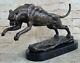 Signed Grand Bugatti Mountain Lion Bronze Sculpture Marble Base Figurine Deal Nr