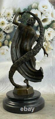 Signed Guirande Bronze Art Deco Statue Dancing Figure Marble Base Gift Sale