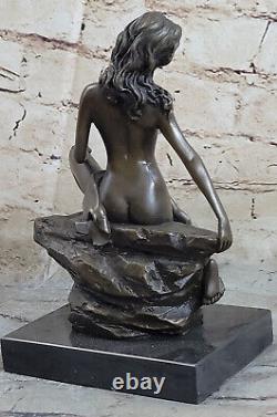 Signed High Quality Aldo Vitaleh Art Bronze Chair Girl Marble Base Statue