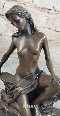Signed High Quality Aldo Vitaleh Art Bronze Chair Girl Marble Base Statue