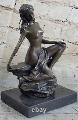 Signed High Quality Aldo Vitaleh Art Bronze Chair Girl Marble Socle Figurine