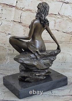 Signed High Quality Aldo Vitaleh Art Bronze Chair Girl Marble Socle Figurine